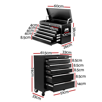 Giantz 14 Drawer Tool Box Cabinet Chest Mechanic Garage Storage Trolley Black