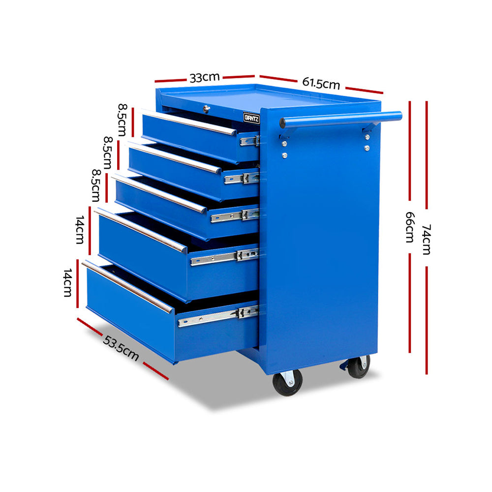 Giantz 5 Drawer Tool Box Cabinet Chest Trolley Box Garage Storage Toolbox Blue