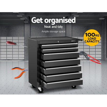 Giantz 7 Drawer Tool Box Cabinet Chest Trolley Storage Garage Toolbox Black