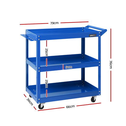 Giantz 3-Tier Tool Cart Trolley Workshop Garage Storage Organizer Blue