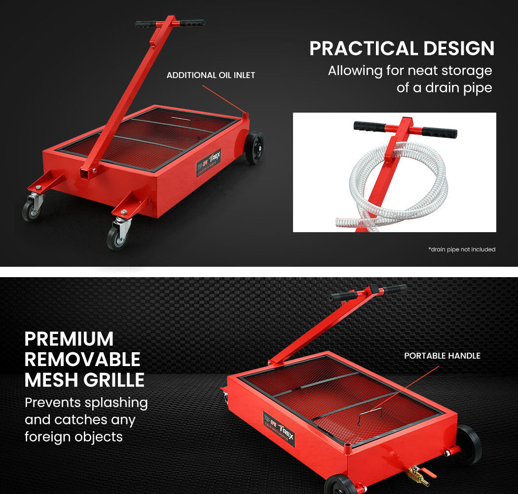 TREX 57L Low Profile Mobile Waste Oil Drainer, Low Profile, Pan Style, for Trucks, Workshop