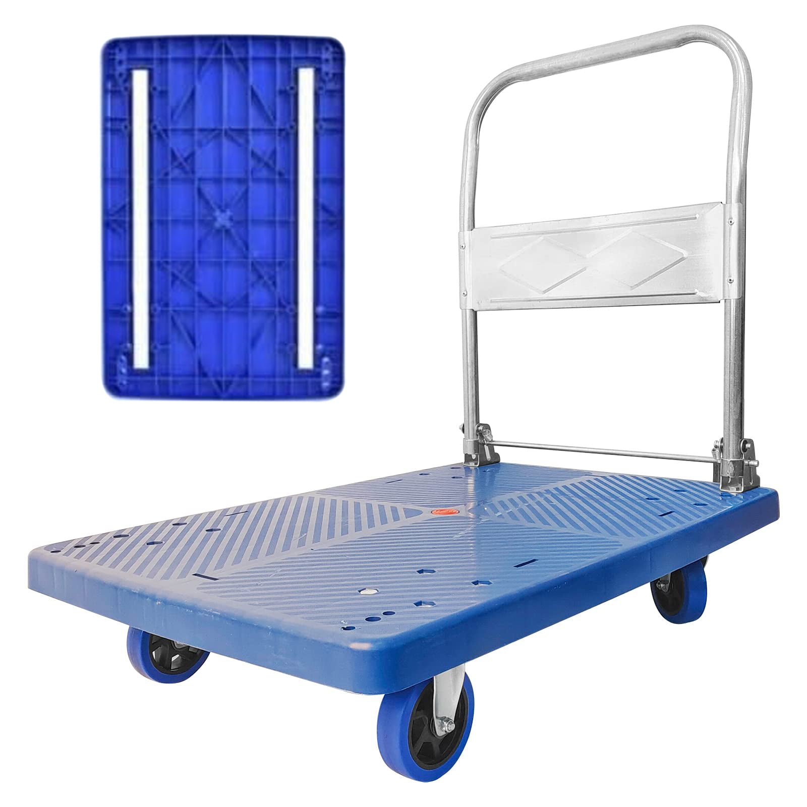 150kg Foldable Warehouse Platform Trolley Truck Dolly Platform Cart Swivel Wheels Moving Cart Flatbed