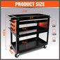 3-Tier Drawer Tool Storage Trolley Workshop Cart Steel Chest w/t Pegboard Hooks