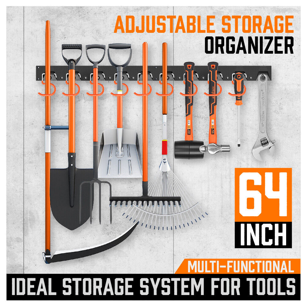 64 Wall Mount Tool Hanger Garden Storage Organizer Mop Broom Holder Hook Pegs"