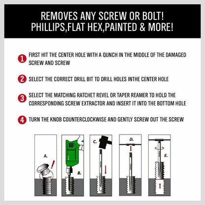 New 6Pc Damaged Screw Extractor Ezy Set Easy Out Broken Screw Bolt Remover Kit