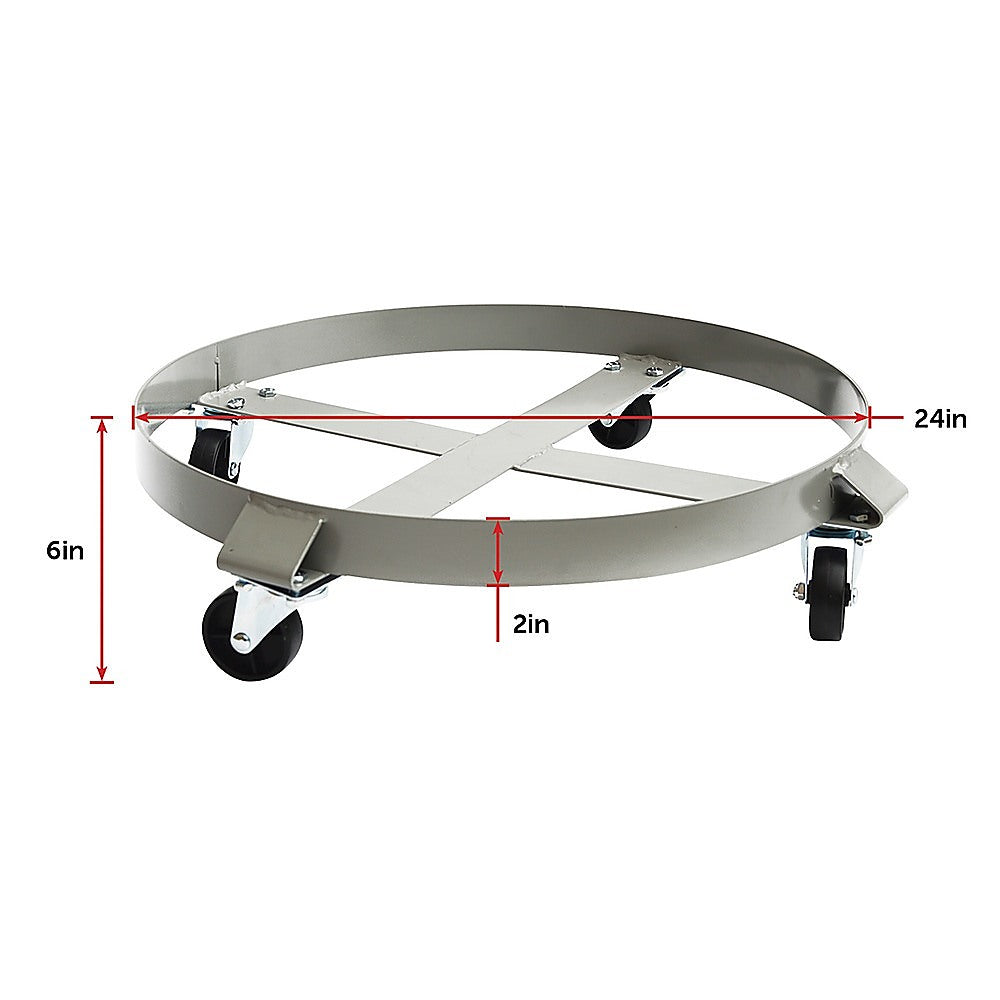 Drum Dolly 450kg 55 Gallon w Swivel Casters Heavy Duty Steel Frame Non Tipping